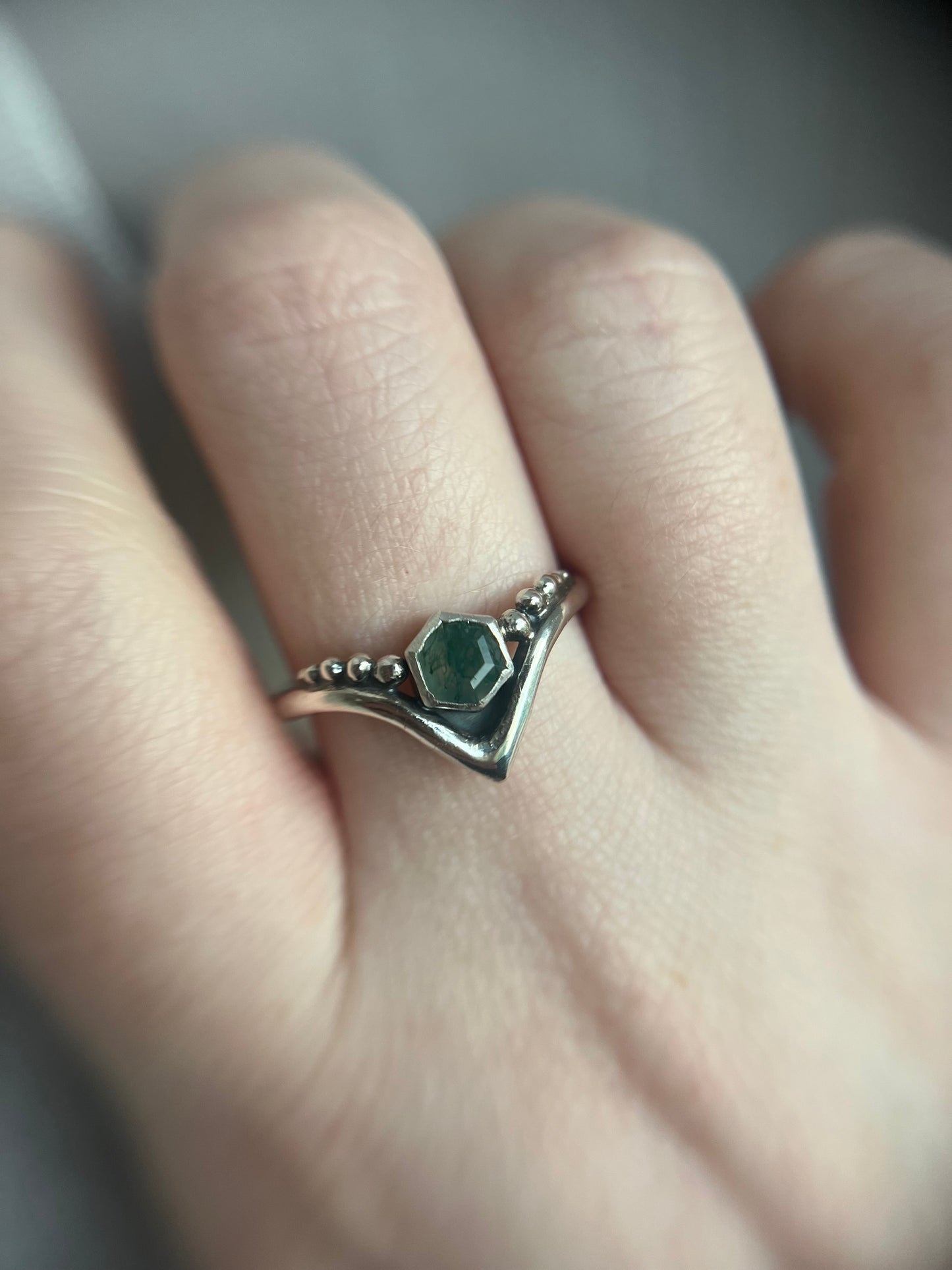 moss agate hexagon bezel ring