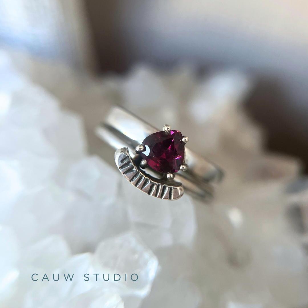 raspberry garnet pear ring