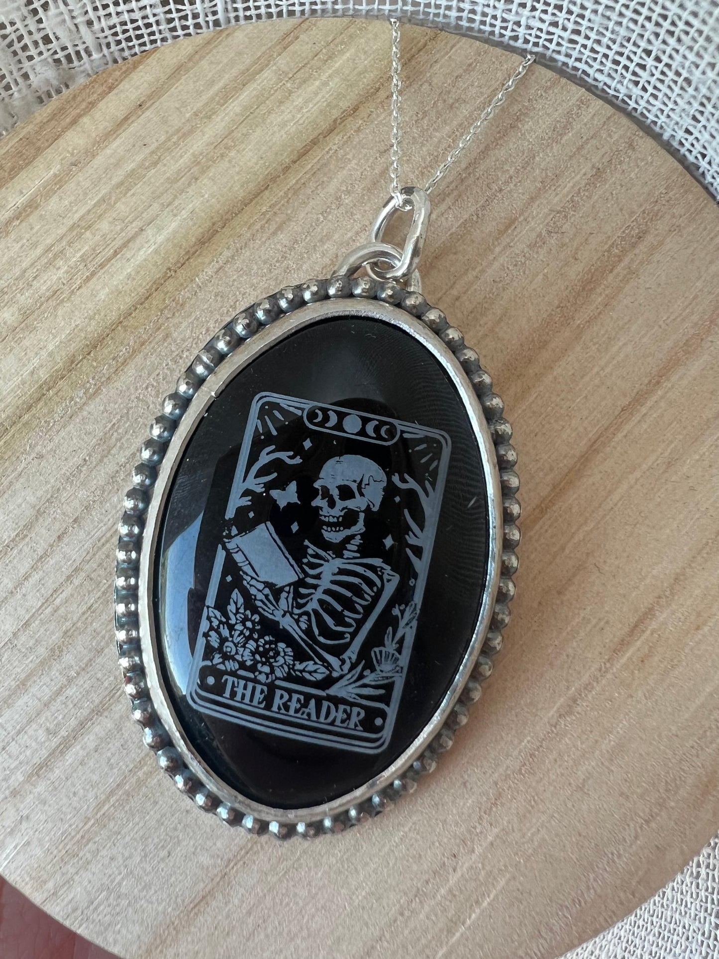reading skeleton onyx necklace