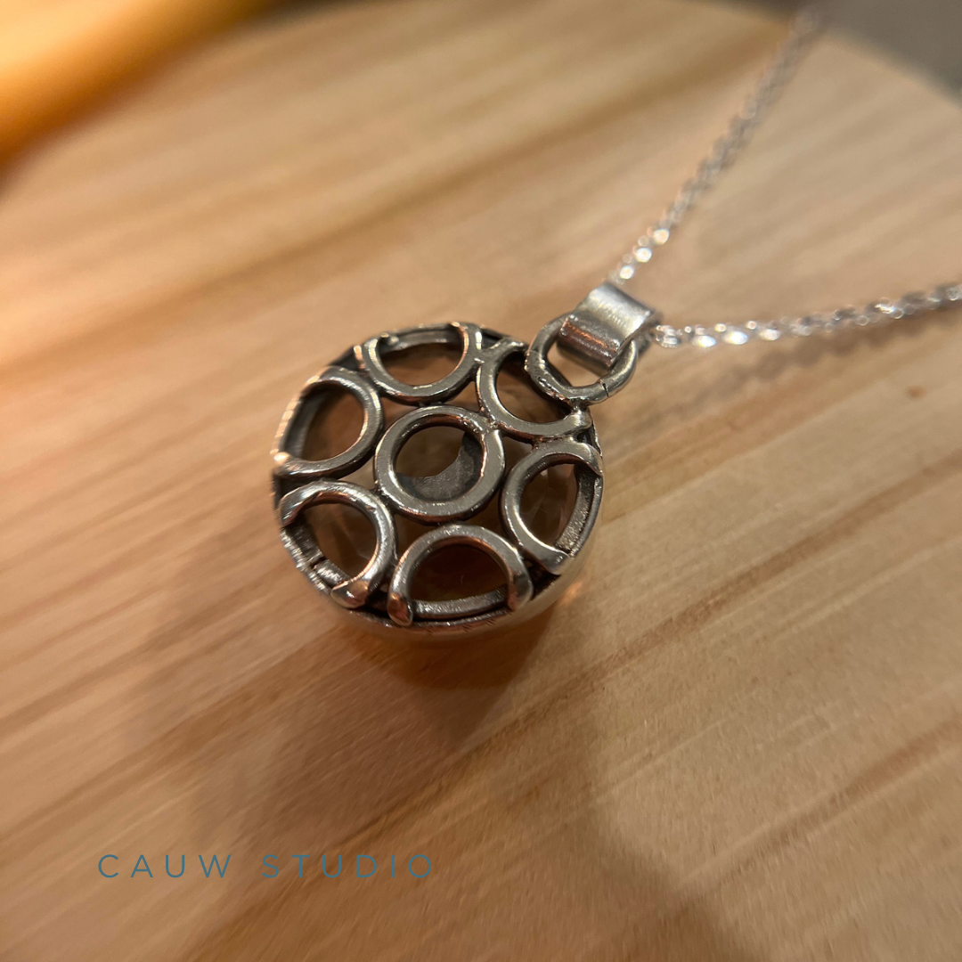 quartz portait circle moon necklace