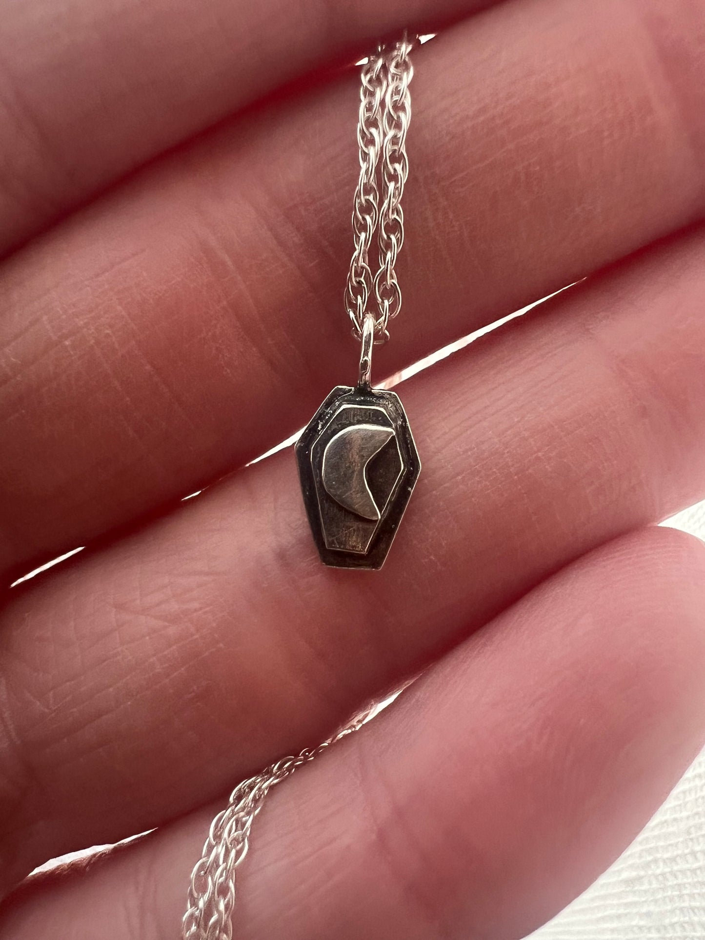 micro moon coffin pendant