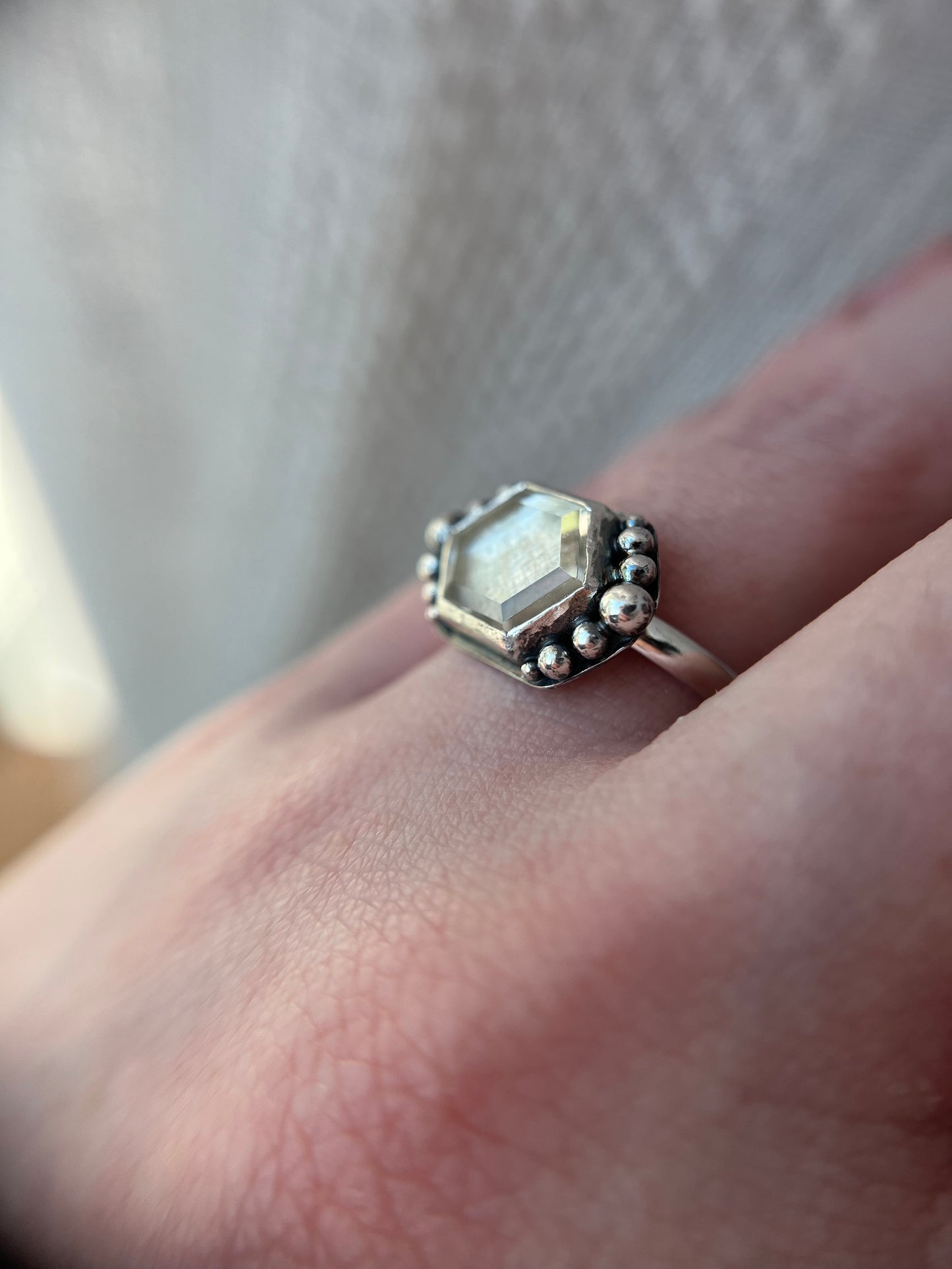 quartz hexagon bezel ring