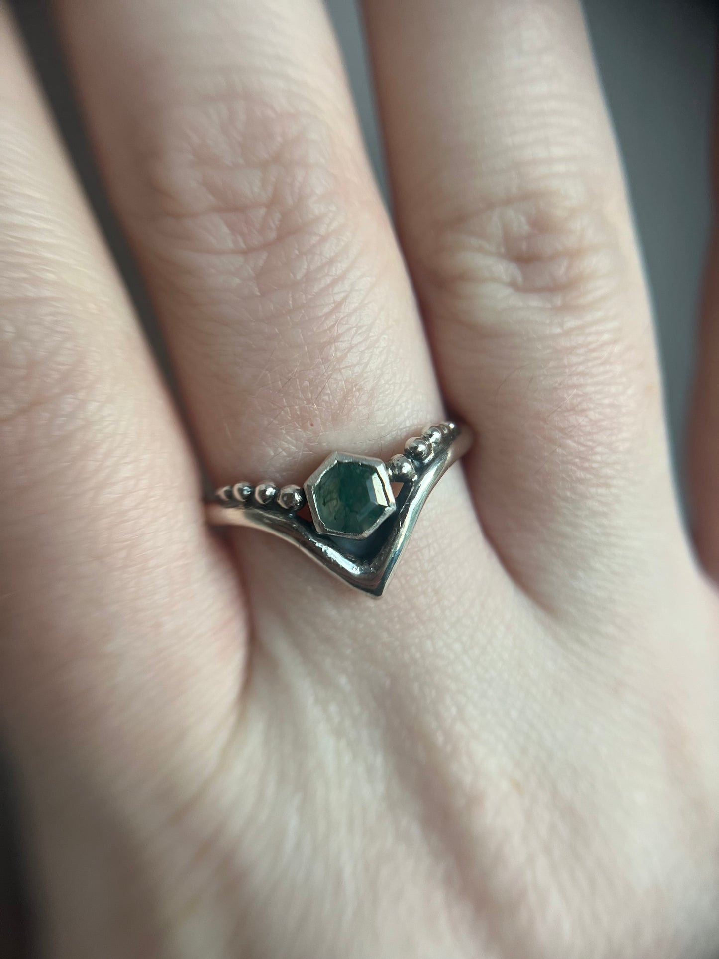 moss agate hexagon bezel ring