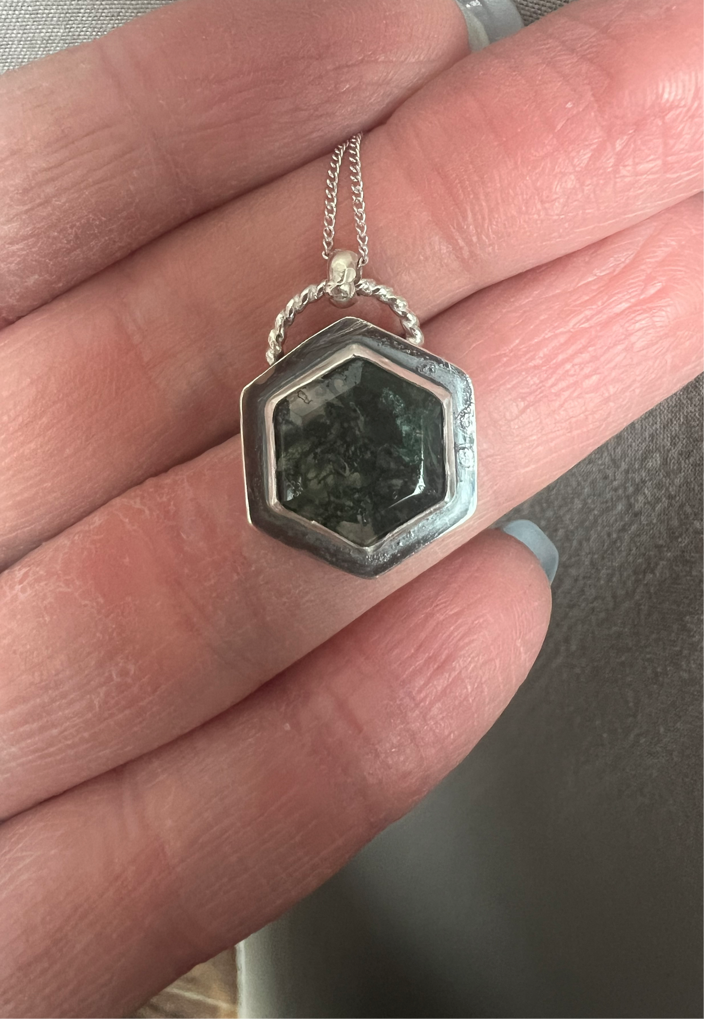 moss agate hexagon necklace