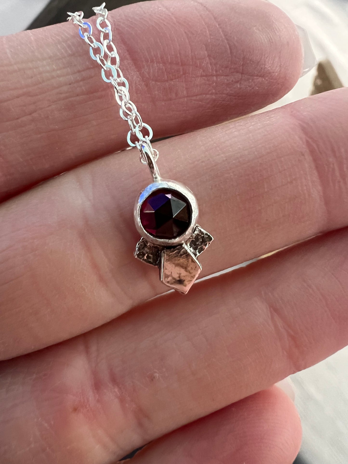 garnet small rose cut necklace