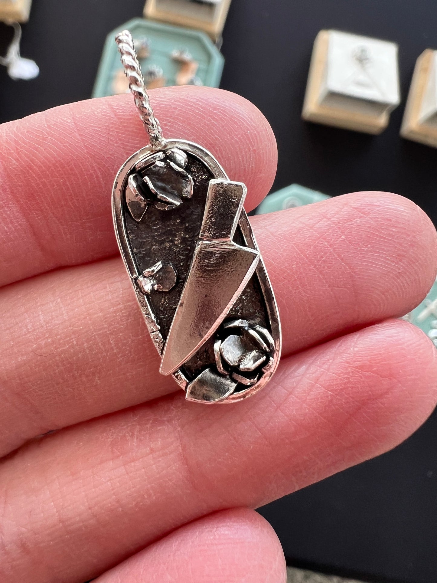 rounded rectangle floral knife pendant