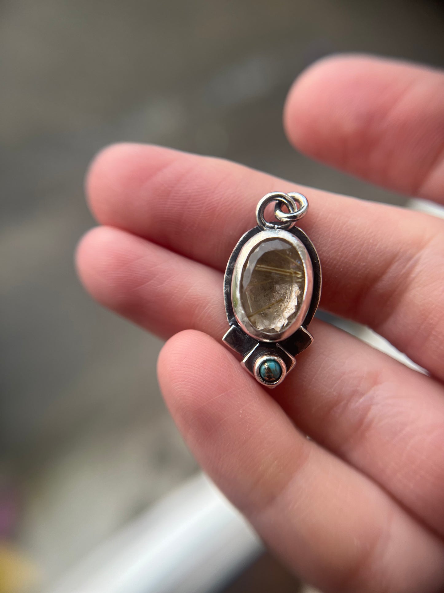 golden rutilated quartz and turquoise necklace