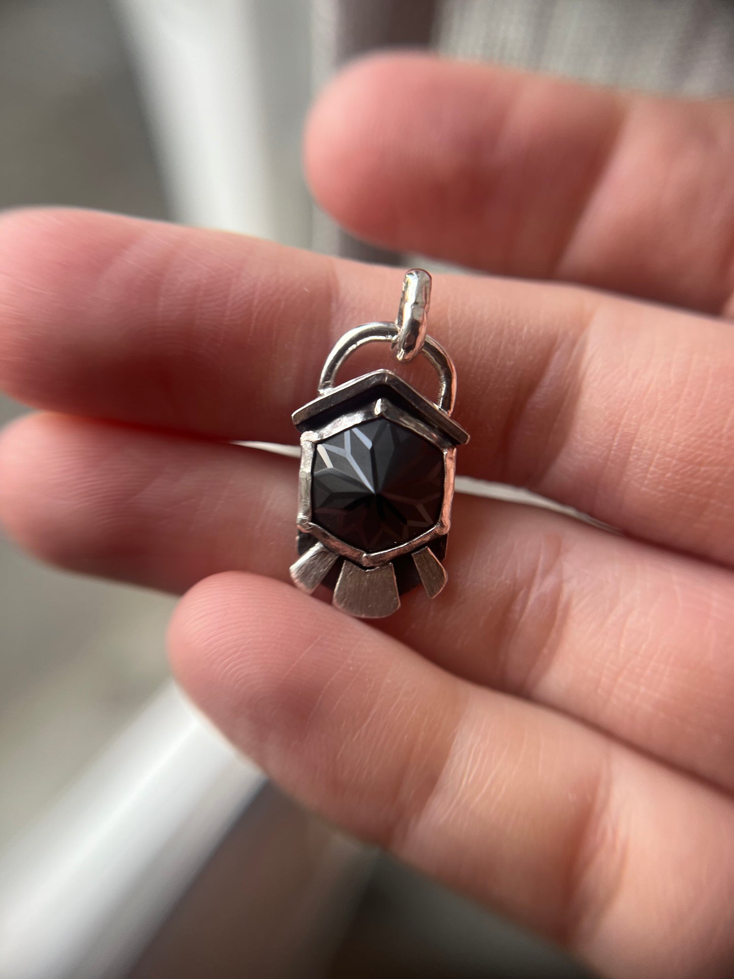 spinel engraved hexagon necklace