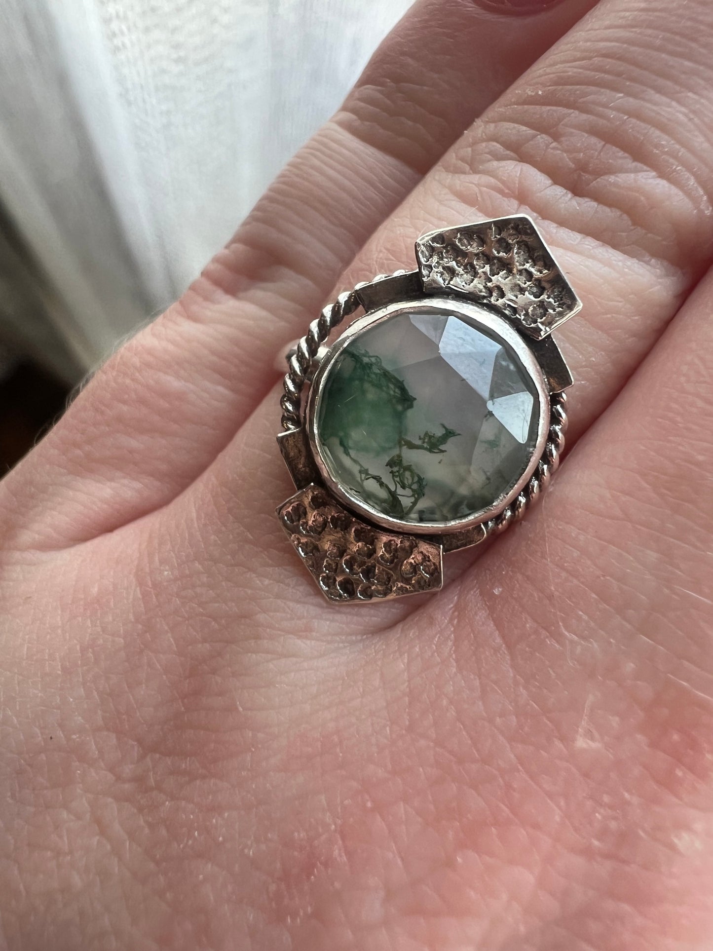 moss agate deco ring