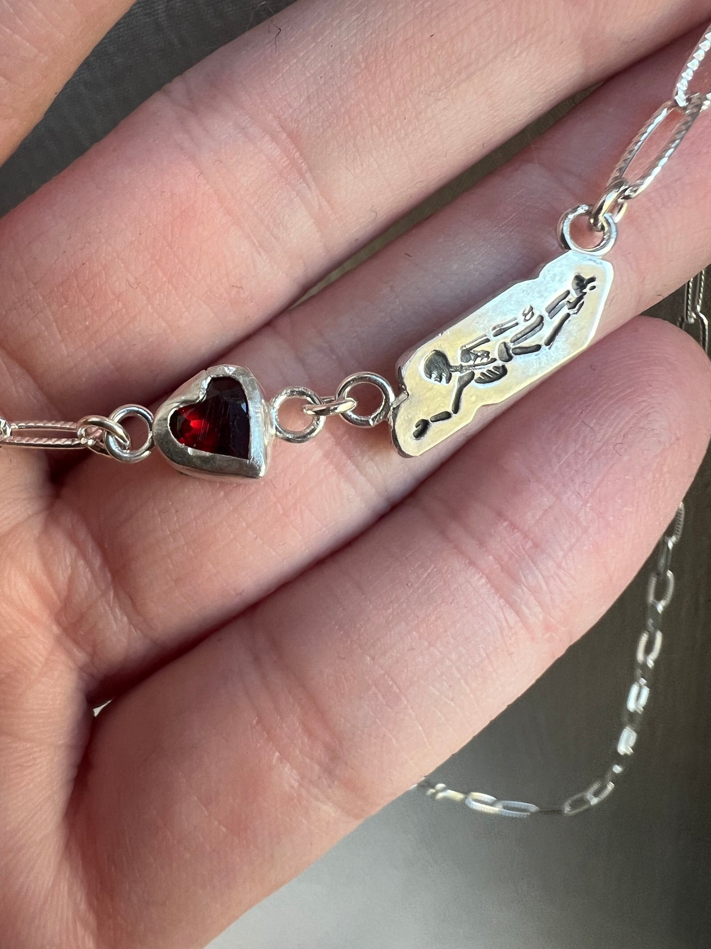garnet heart skeleton lovers necklace