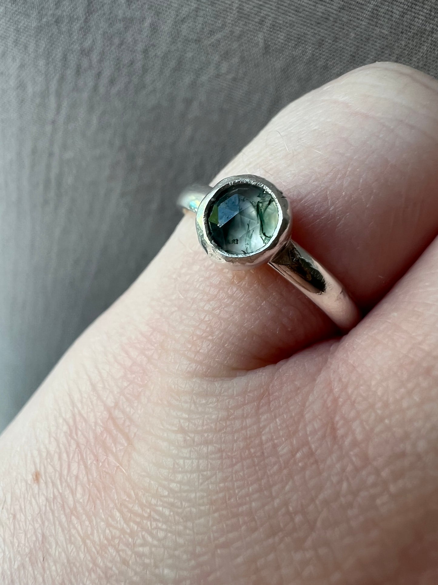 moss agate round small bezel ring