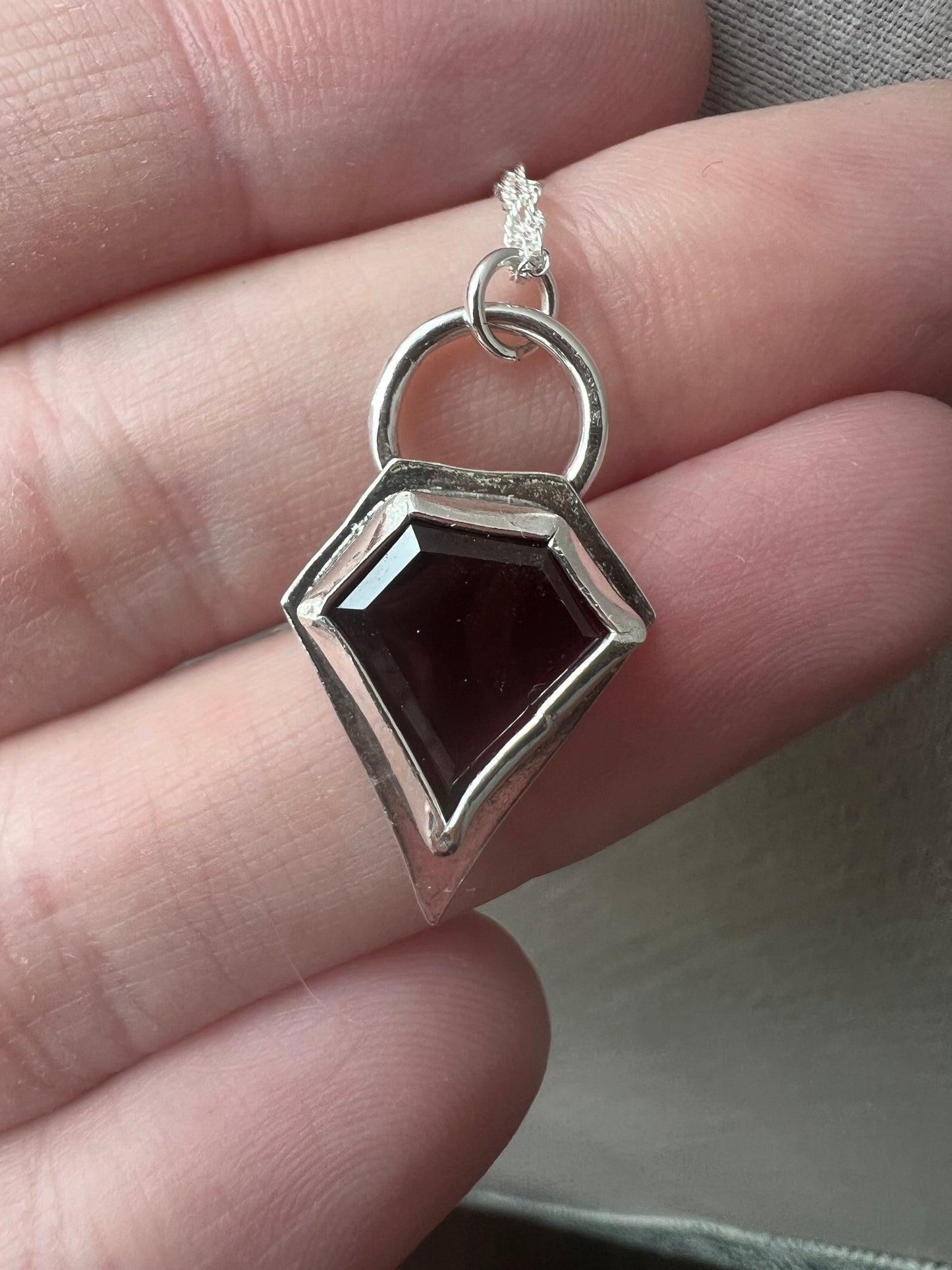 garnet pentagon table cut necklace