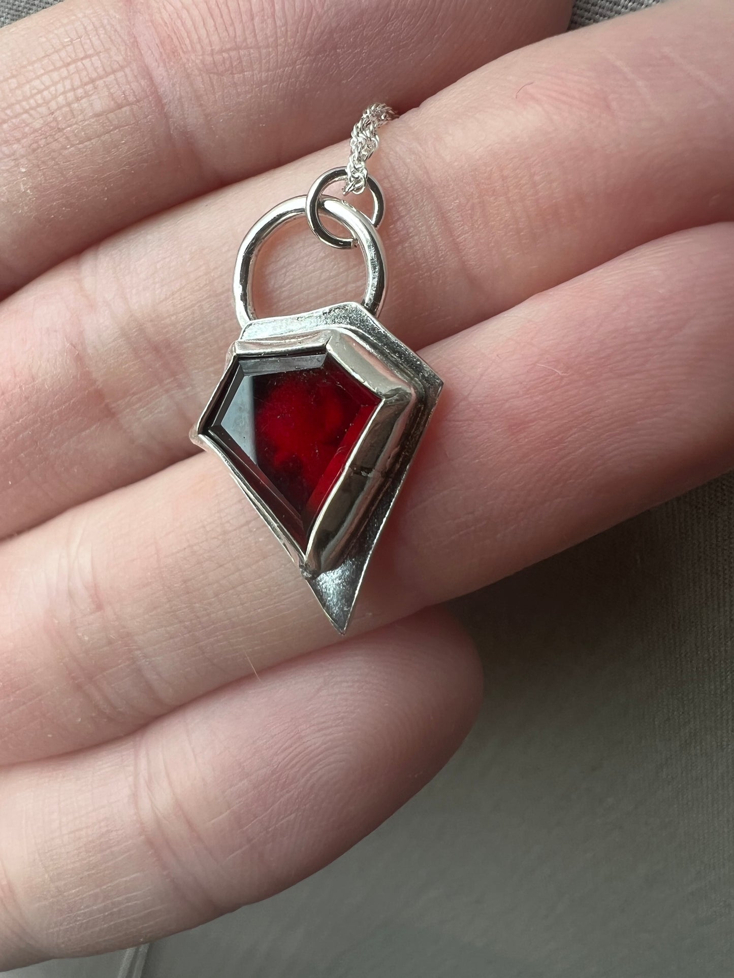 garnet pentagon table cut necklace