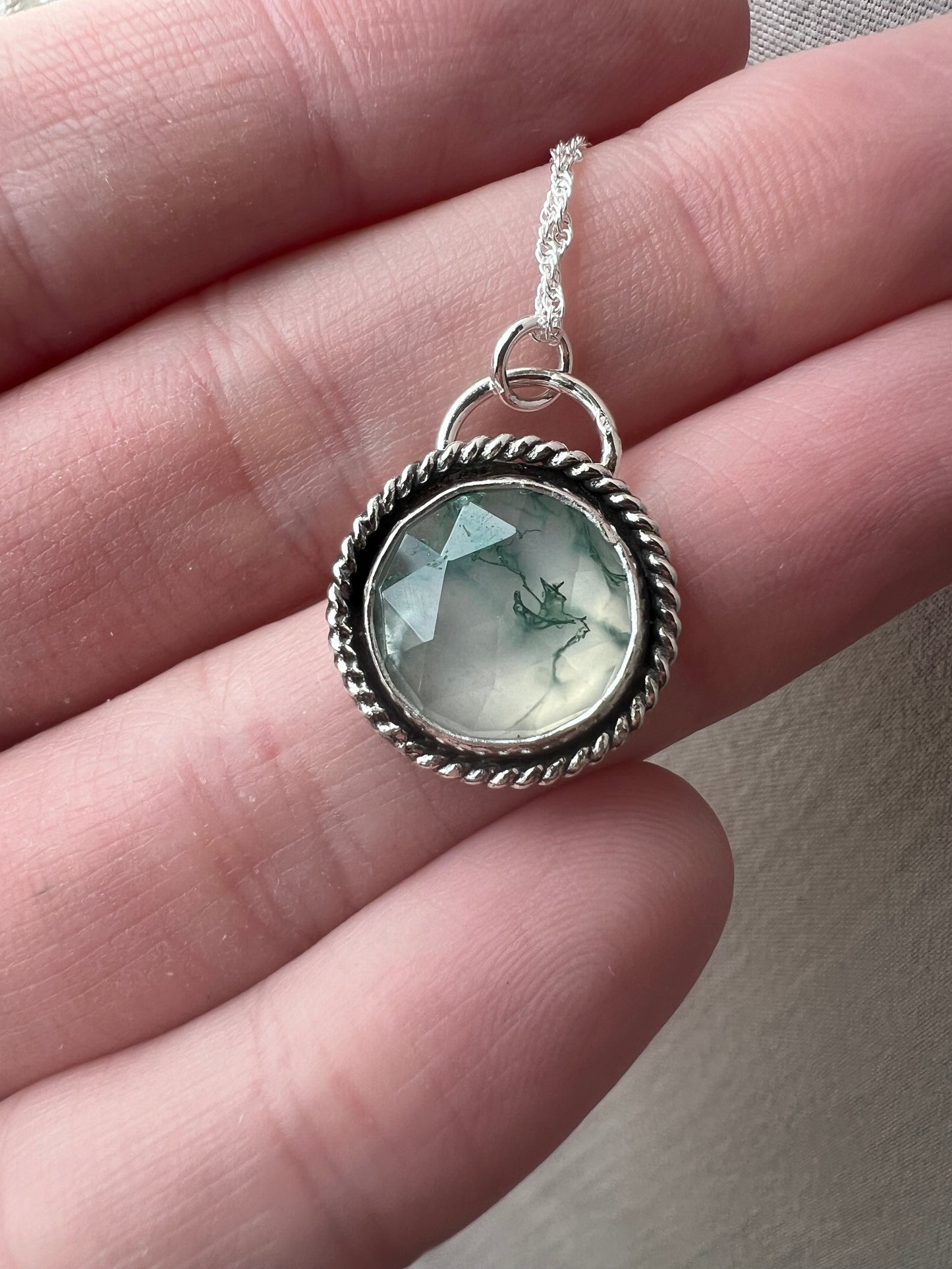 moss agate round necklace