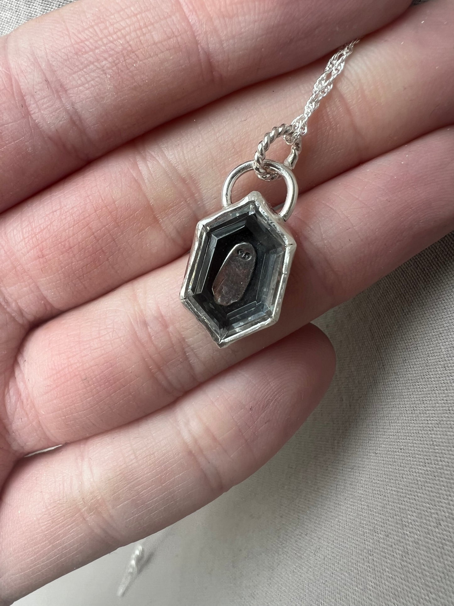 quartz hexagon portrait cut ghost necklace