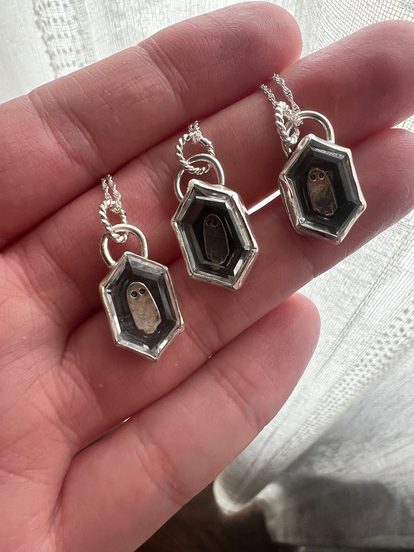 quartz hexagon portrait cut ghost necklace