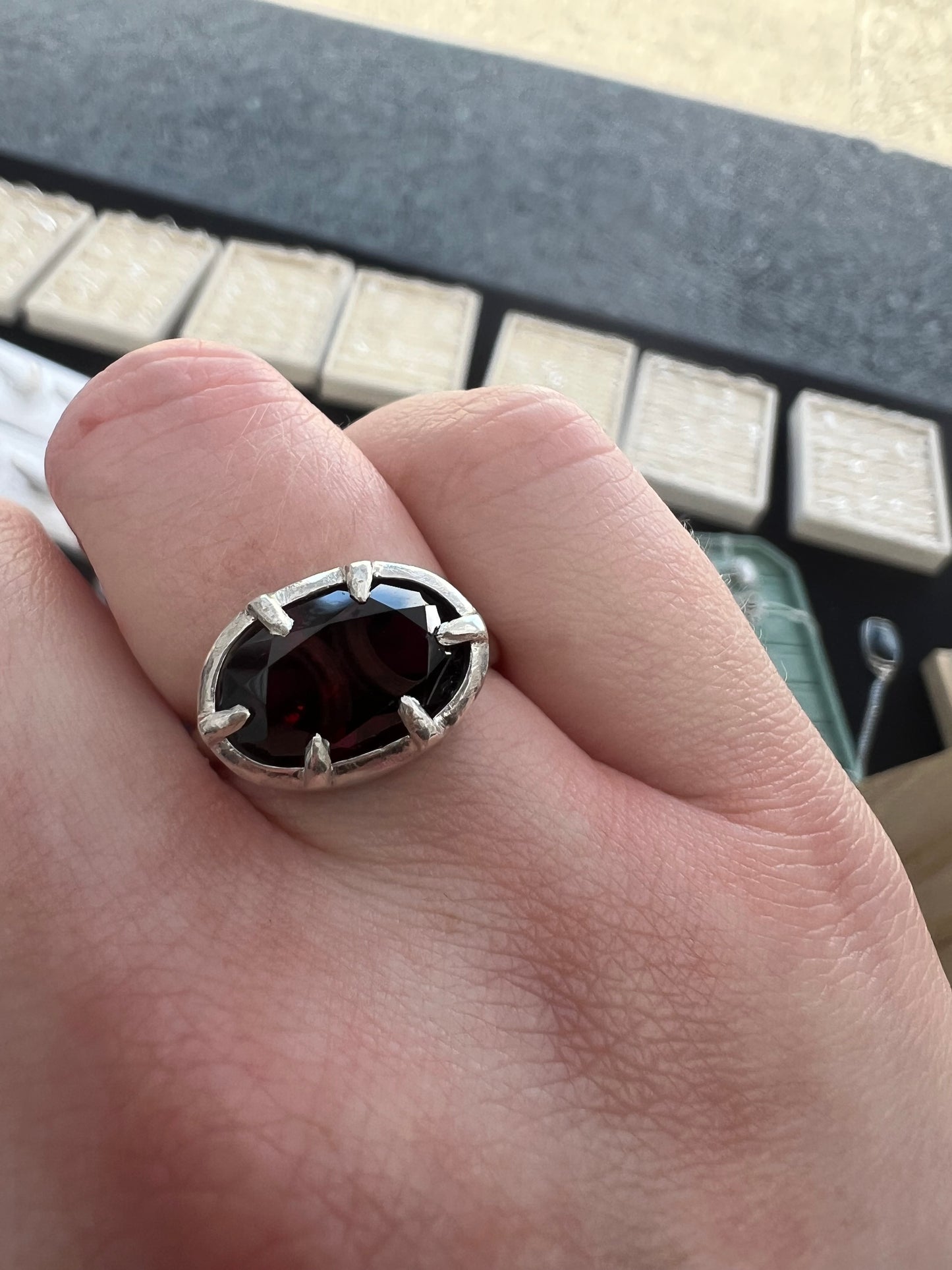 garnet oval georgian collet-style decorative ring