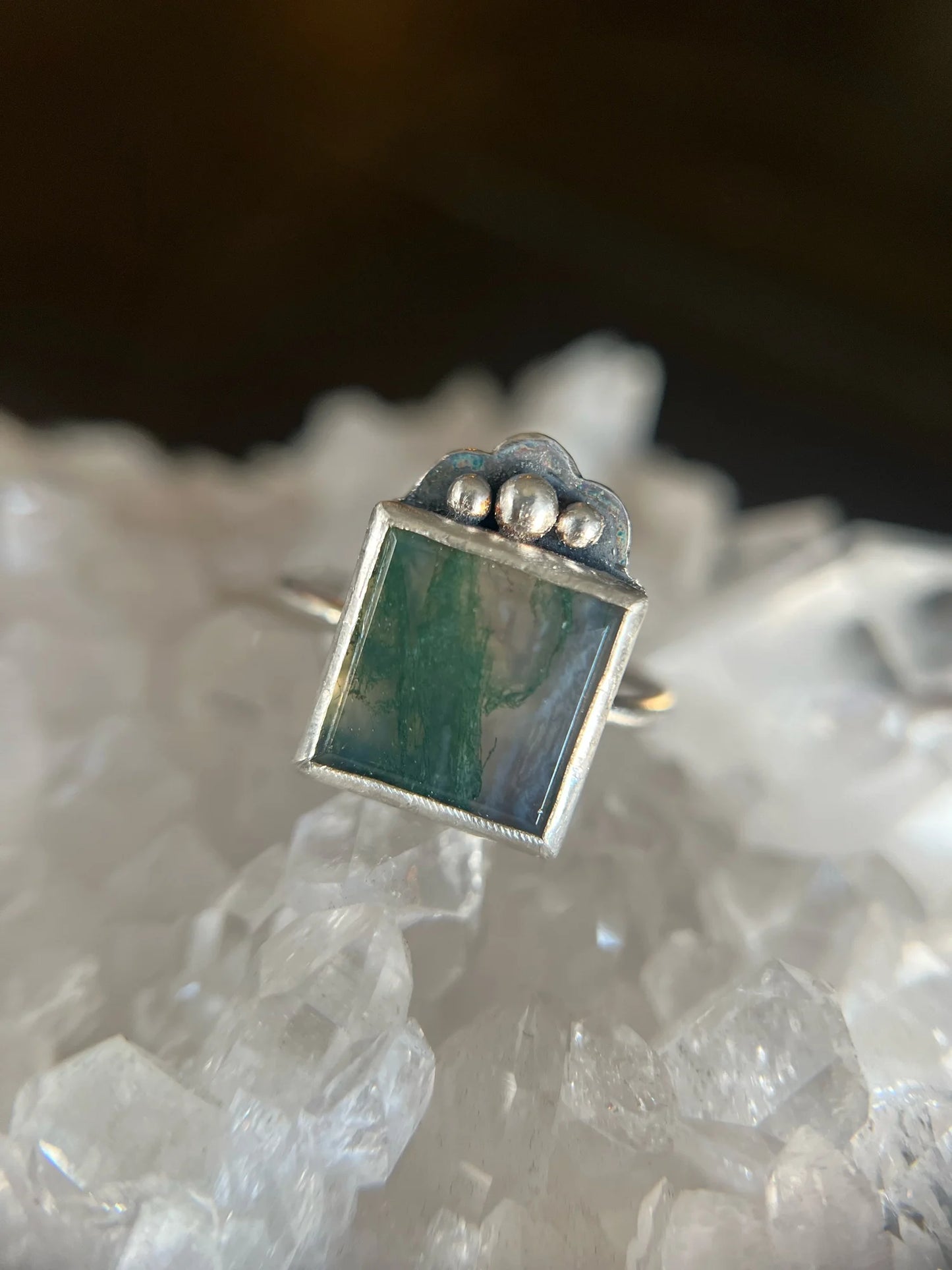 moss agate square ring