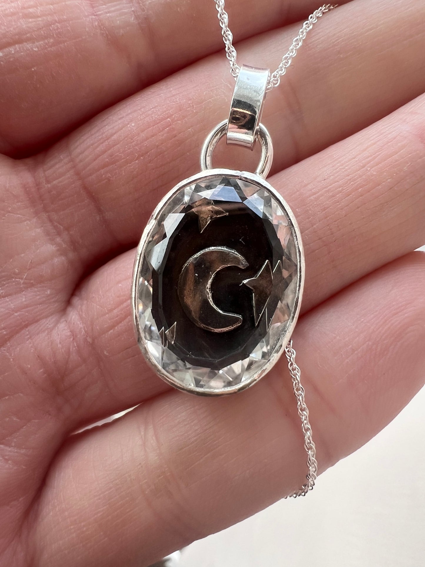 quartz portrait oval moon necklace
