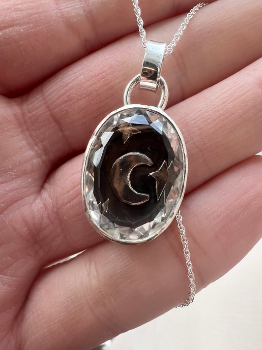 quartz portrait oval moon necklace