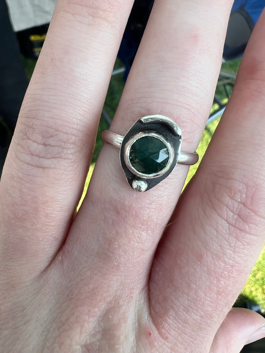 moss agate dot curve ring