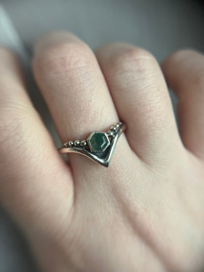 moss agate hexagon bezel ring