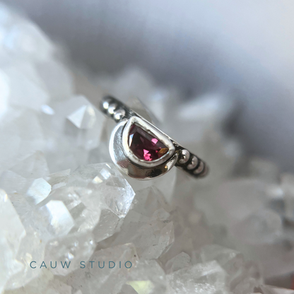 garnet half moon ring