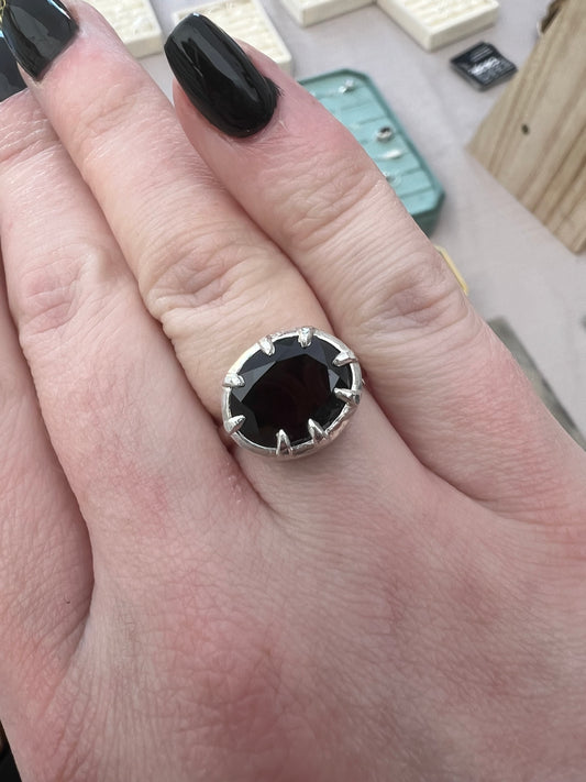 garnet chubby oval georgian collet-style claw decorative ring