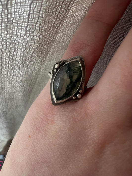 moss agate marquise statement ring