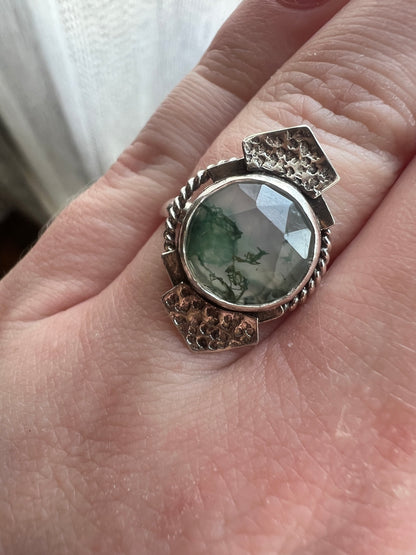 moss agate deco ring