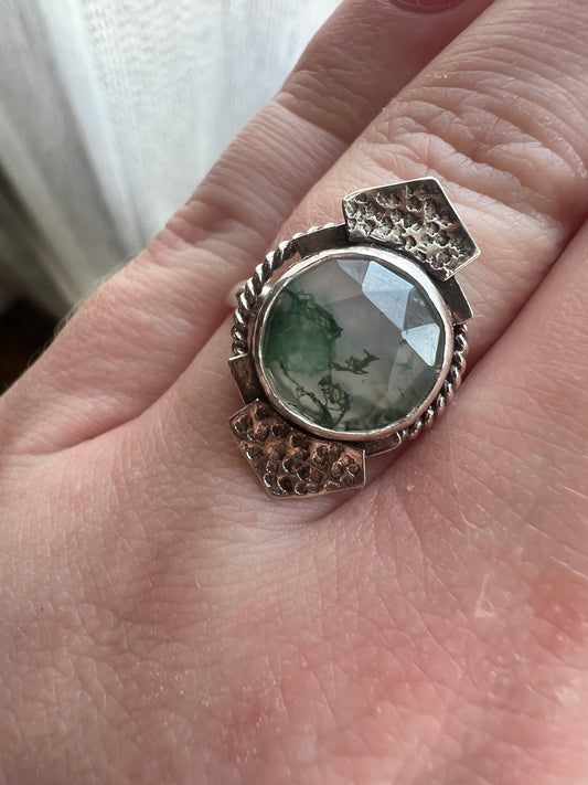 moss agate deco ring