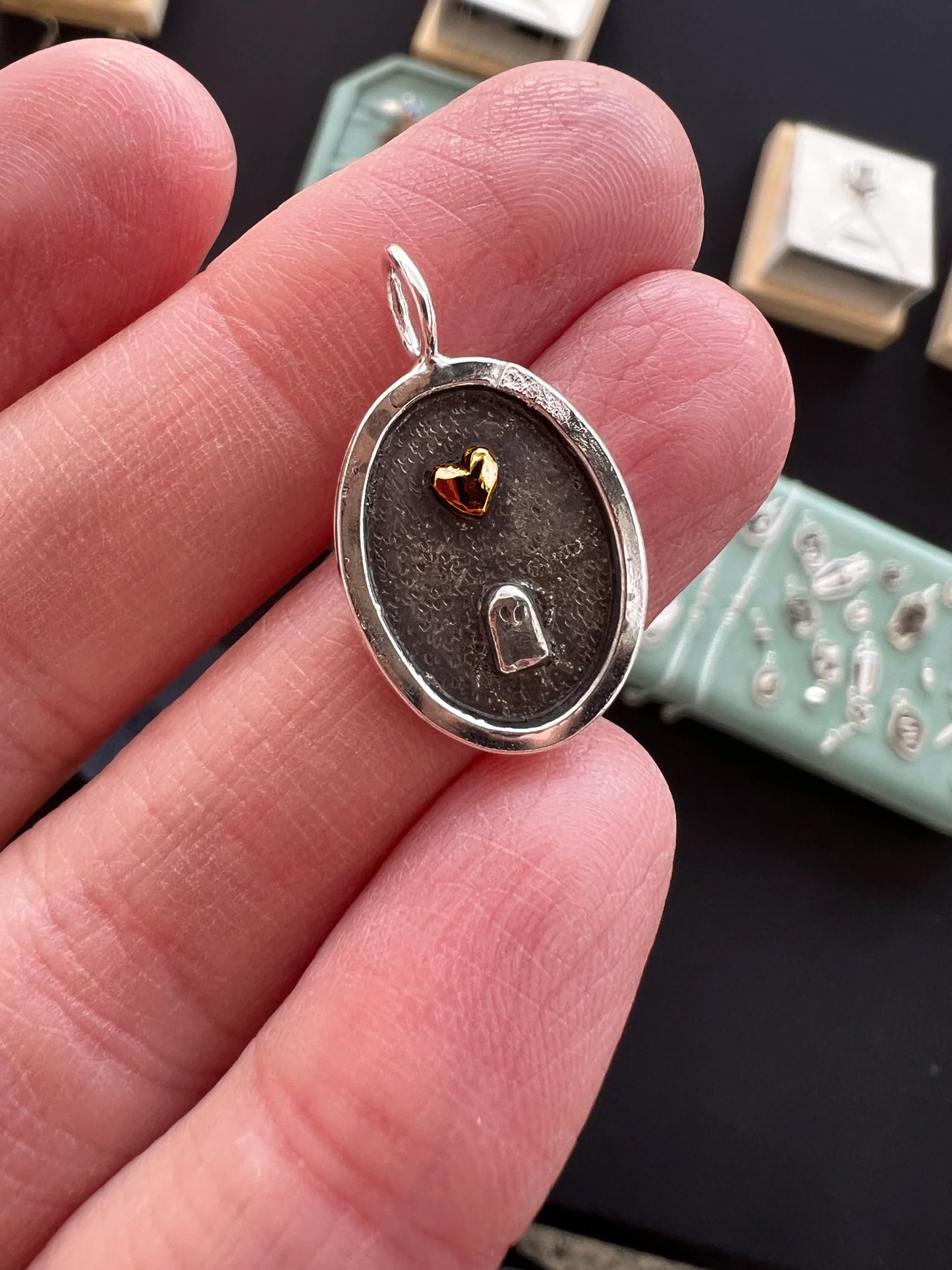 CUSTOM - oval gold accent love ghost pendant