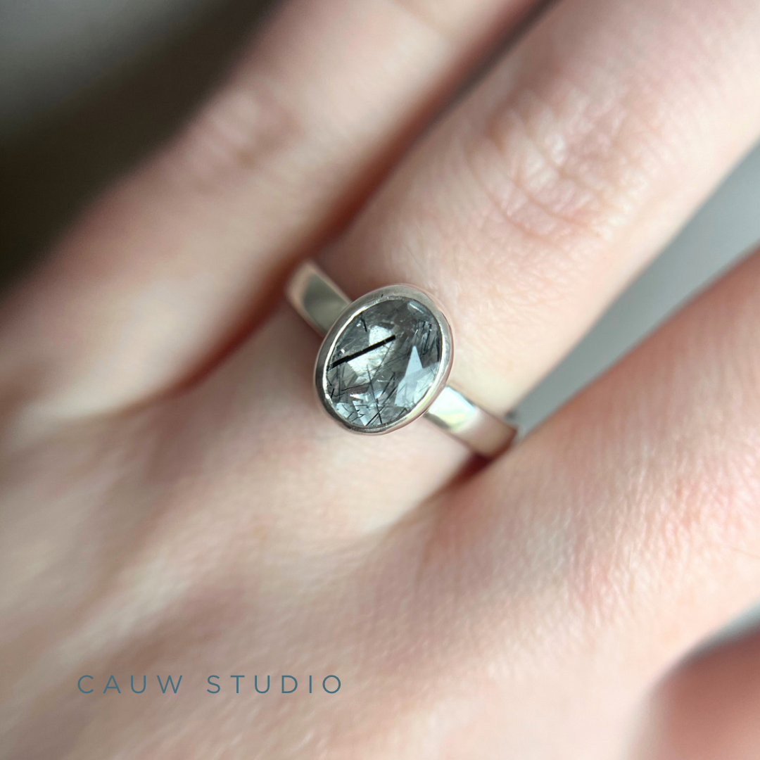 rutilated quartz oval ring