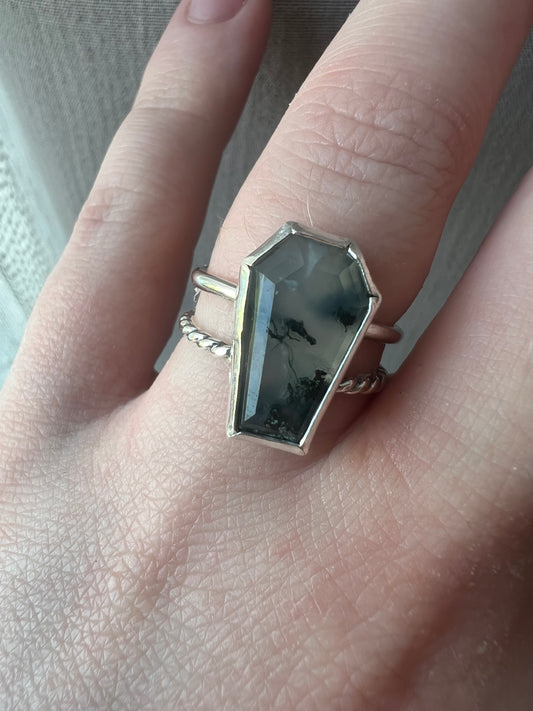 moss agate coffin double band ring