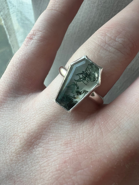 moss agate coffin ring