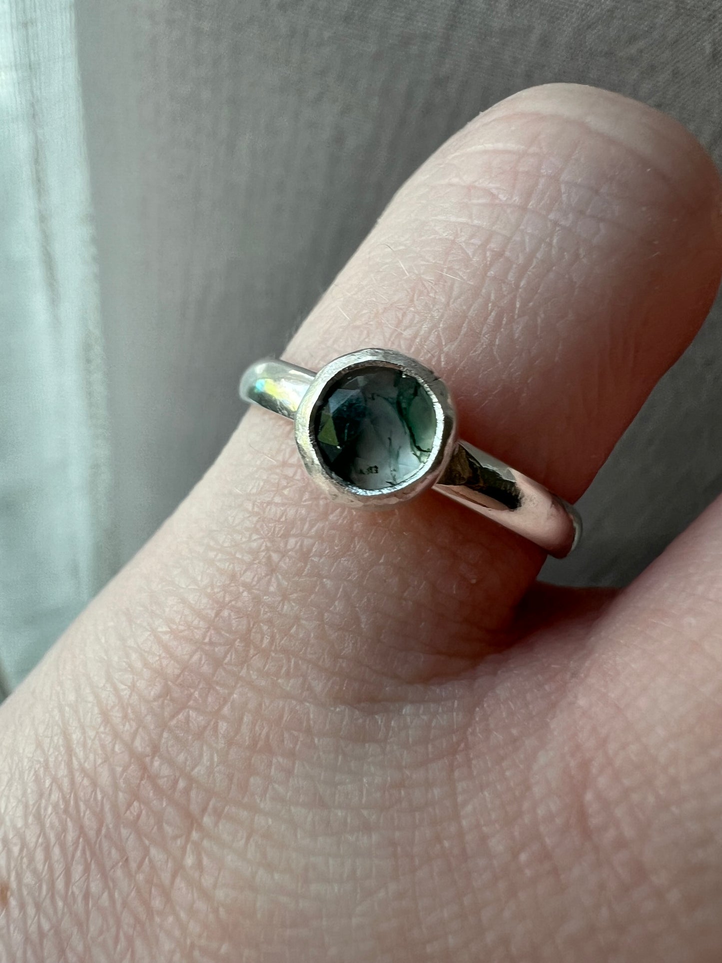 moss agate round small bezel ring
