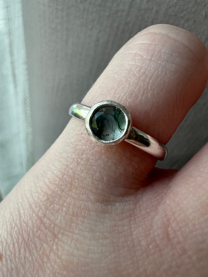 moss agate round small bezel ring