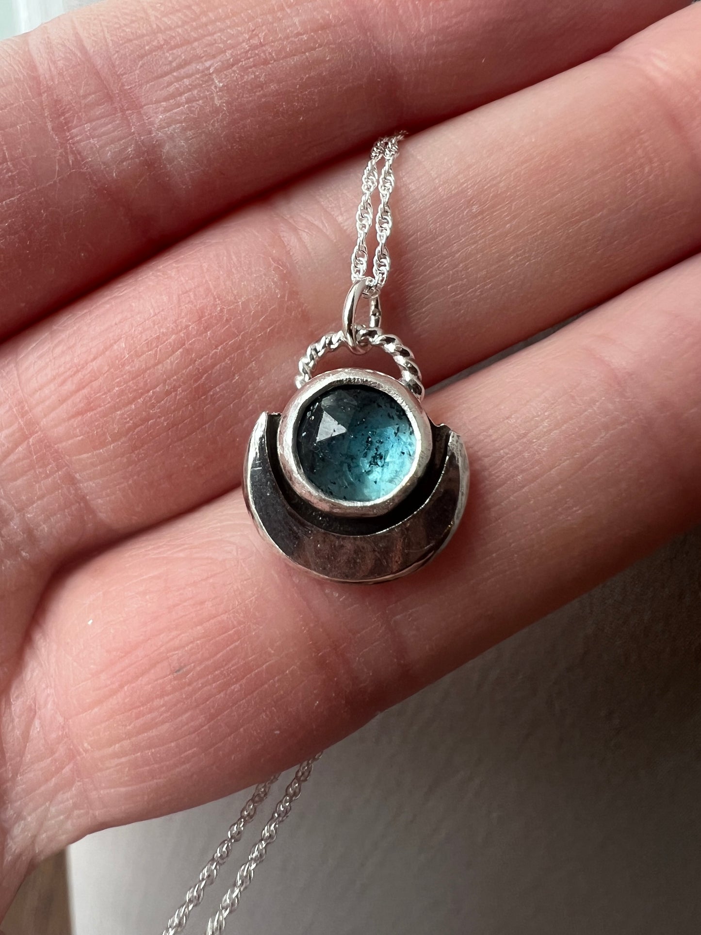 kyanite round moon necklace