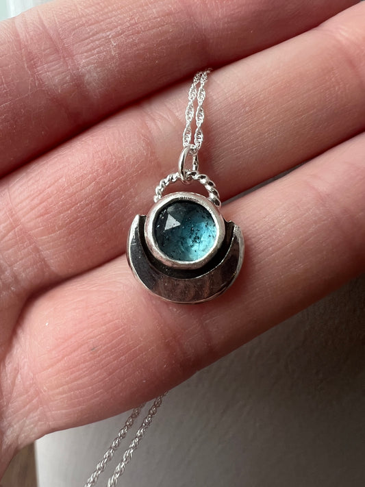 kyanite round moon necklace