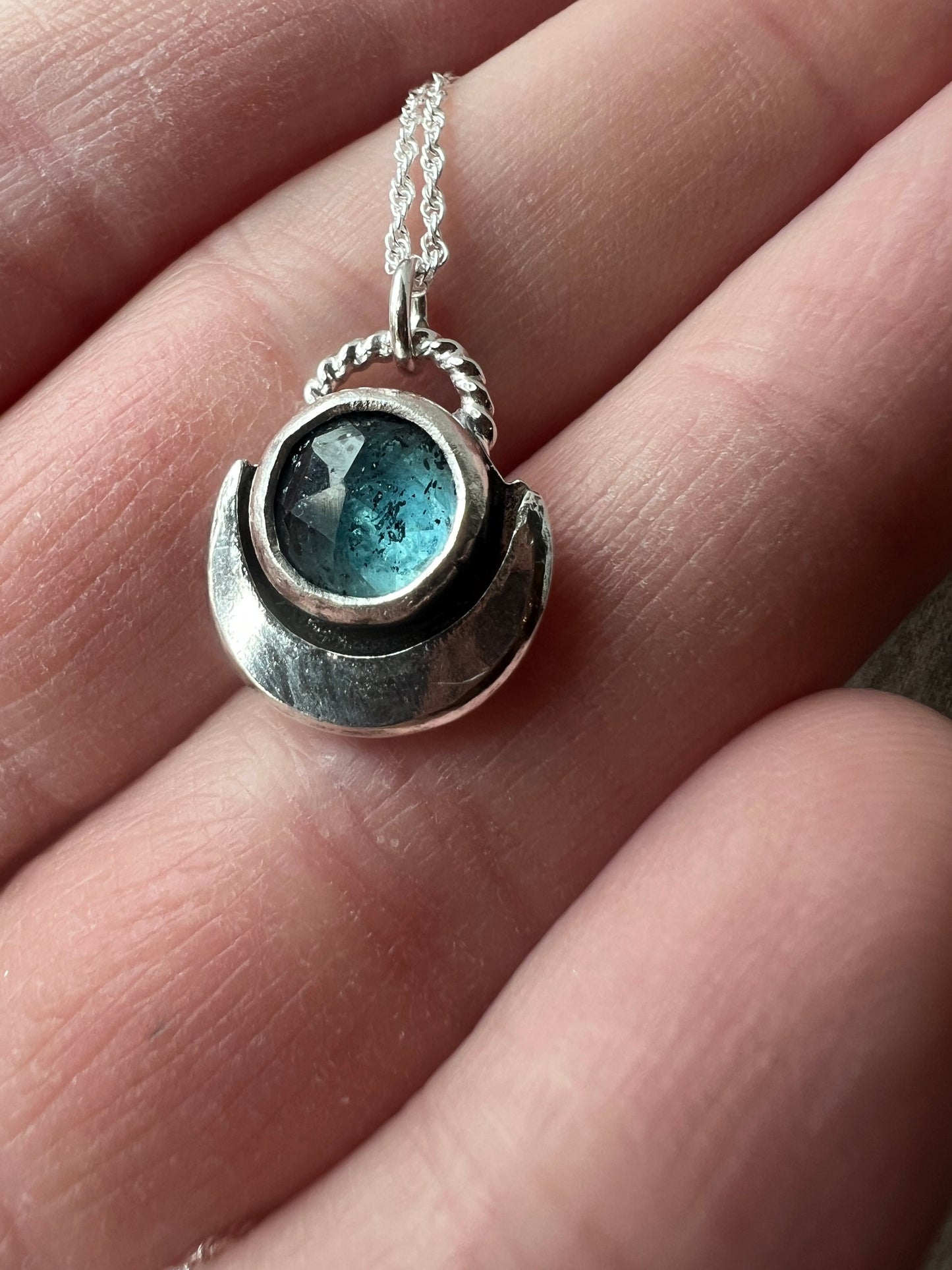 kyanite round moon necklace