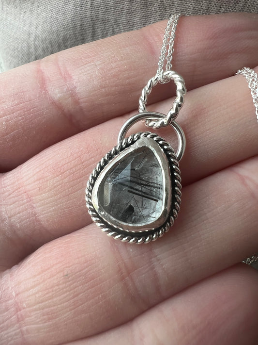rutilated quartz pear rope necklace