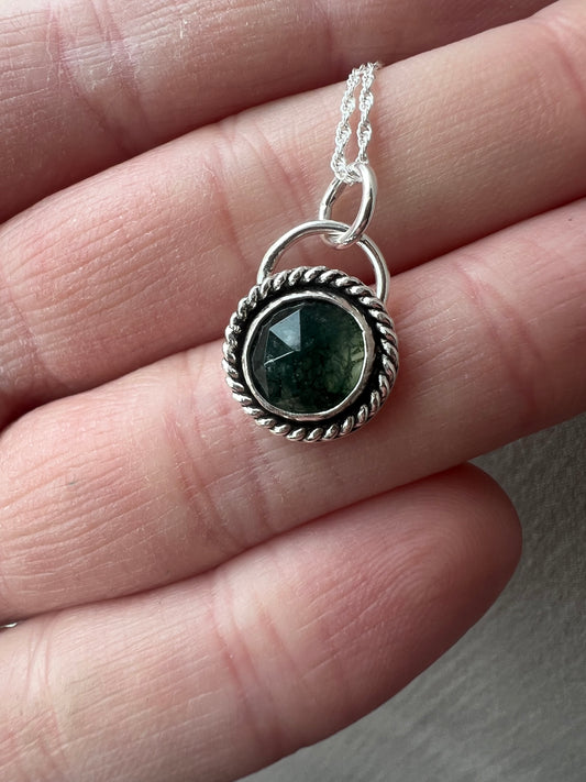 moss agate round rope necklace