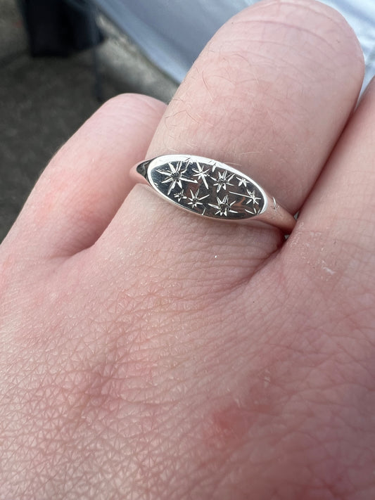 hand-engraved star signet ring
