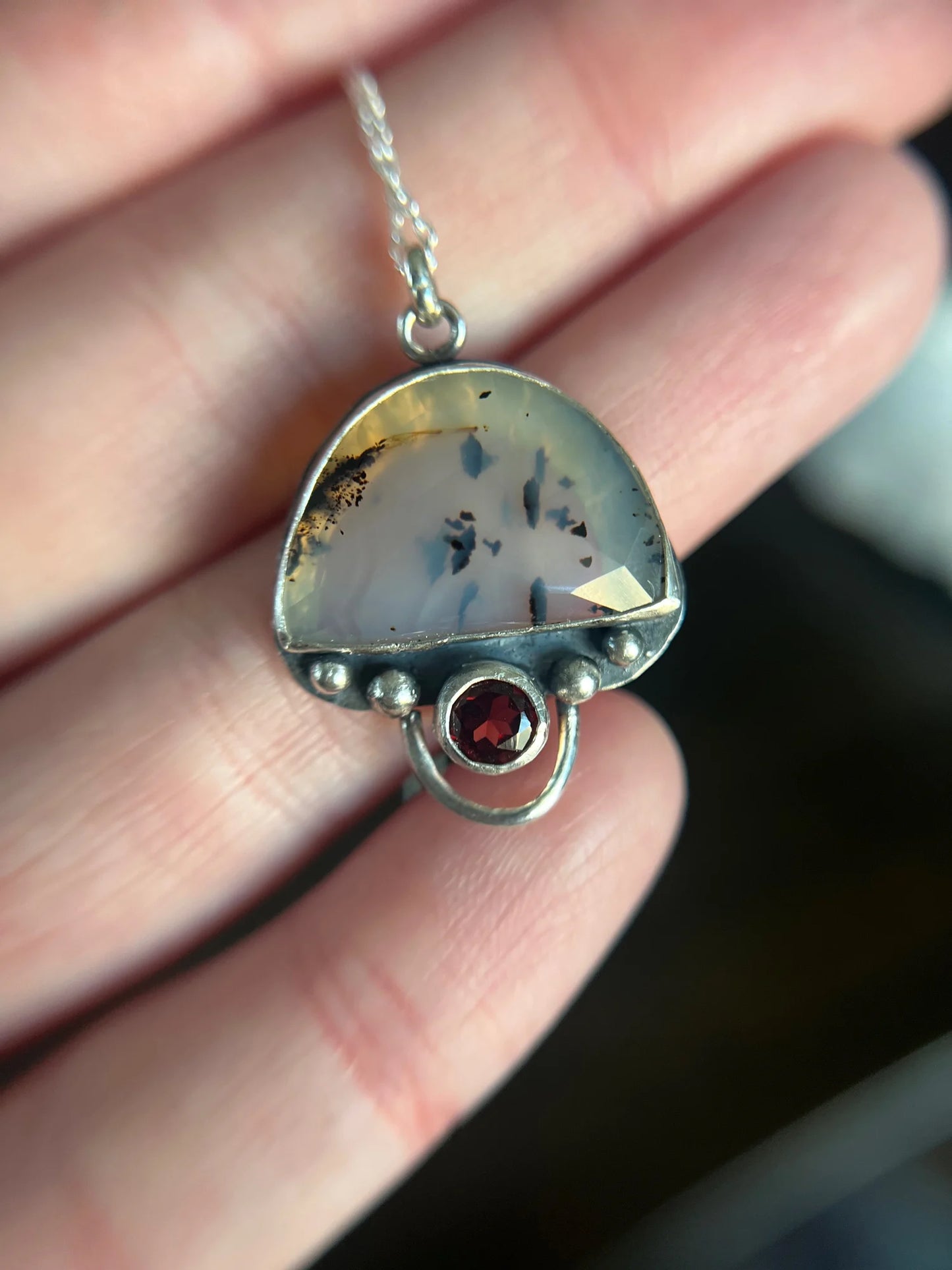 dendritic agate half round necklace