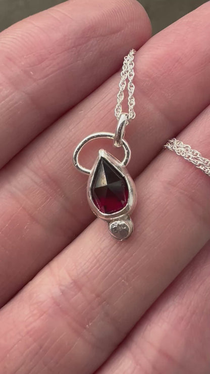 garnet small pear rose cut necklace